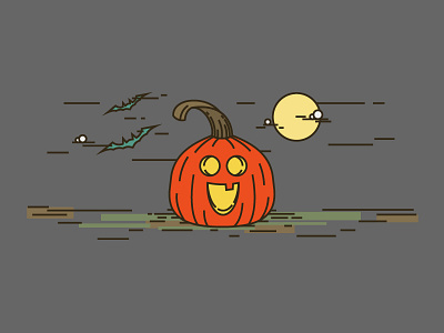 Halloween illustration. bat clouds funny halloween line moon pumpkin