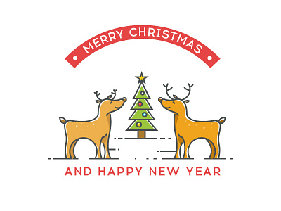 Christmas illust. deer illustration line art merry christmas tree