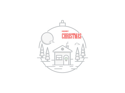 Christmas illustration. badge ball clouds line art merry christmas moon tree