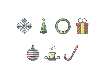 Christmas icons. ball christmas gift line art snow tree