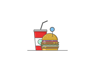 Fast food burger drink fast food line art