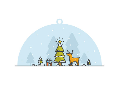 Christmas illustration deer gift line art merry christmas snow tree