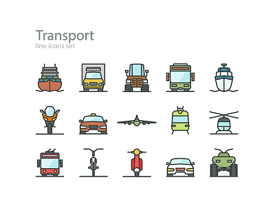Transport icons line art transport