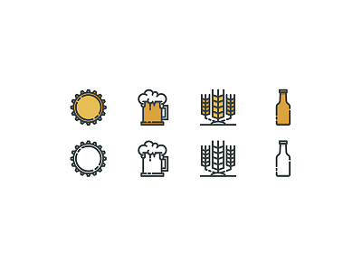 Beer icons barley beer bottle cap glass icons line art