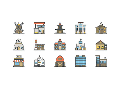 Icons of buildings architecture buildings icons line art