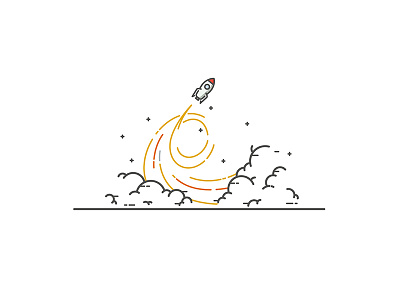 Rocket start clouds line art rocket stars start