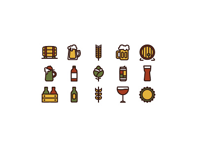 Beer icons barley beer bottle cap glass hop icons line art