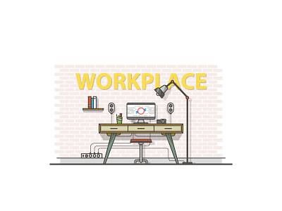 Workplace icons interior line art workplace