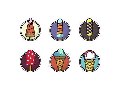 Set of Ice Cream candy fruit ice cream icon line art