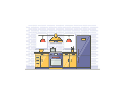 Kitchen icons interior kitchen line art