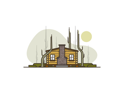 Wooden house architecture forest house line art trees