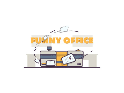 Funny office. Printer line art office paper printer