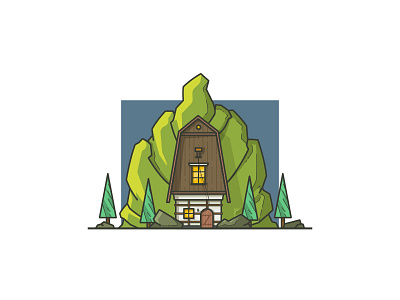Vilage House architecture house landscape lineart mountain stons trees vilage