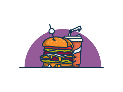 Burger and soda cheese cheeseburger fast food hamburger lineart. icon soda