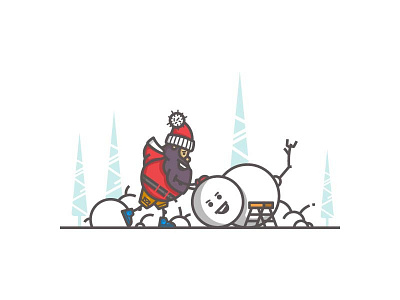 Christmas Illustration. Santa making snowman christmas icon lineart santa snow snowflake snowman tree