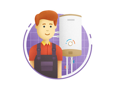 mini Illustration-Installation of electric water heaters illustration man service water heaters worker