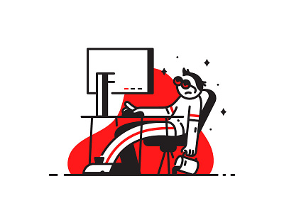 At the end of the working day icon illustration lineart man working place