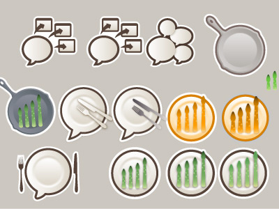 Icons Etc asparagus gray green icons orange plate skillet speech bubble