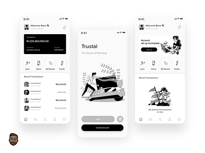 Trustal bank app bank bank app black and white classic fintech fintech app hierarchy monochrome