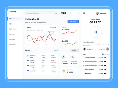 Ontime dashboard freelance managemant product time tracking webapp