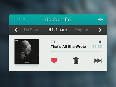Radio Player celegorm china douban fm freebie heart music next pause player psd radio song trash can ui volume
