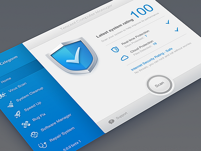 A Typical PC Security Software anti virus antivirus celegorm china clean icons monitor pc qq rocket scan security shield software tencent ui virus windows
