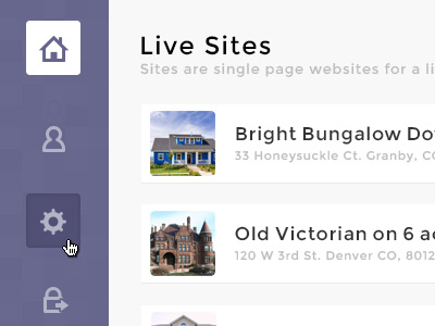 Realty Web App flat house icons left aligned nav navigation purple realty web