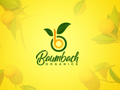 Baumbach Organics Logo Design 3d design design fruit logo graphic design green leaf green logo illustration logo logo design yellow logo