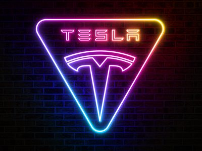 TESLA neon style logo design triangle tesla logo design