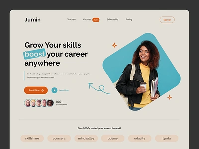 E-Learning Platform Landing Page bestdribbbleshot colorfulherosection design e platform following freelancer herosectionexploration hireme inspiration landingpage minimaldesign newnoteworthy onlineschool popular ui ui ux ui design uidesign uiux ux