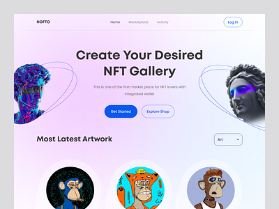 NFT Marketplace Website cryptoart ethereum following landing page new and noteworthy nft landing page popular token web design