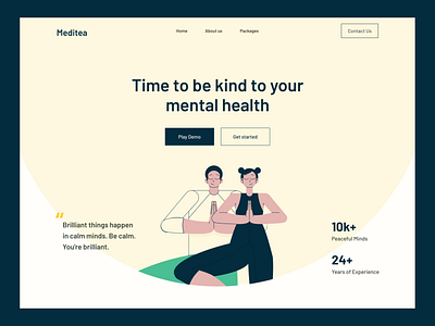 Meditation Landing Page best shot design following illustration landingpage meditation mental health minimal design new and noteworthy popular ui ui design uidesign uiux ux