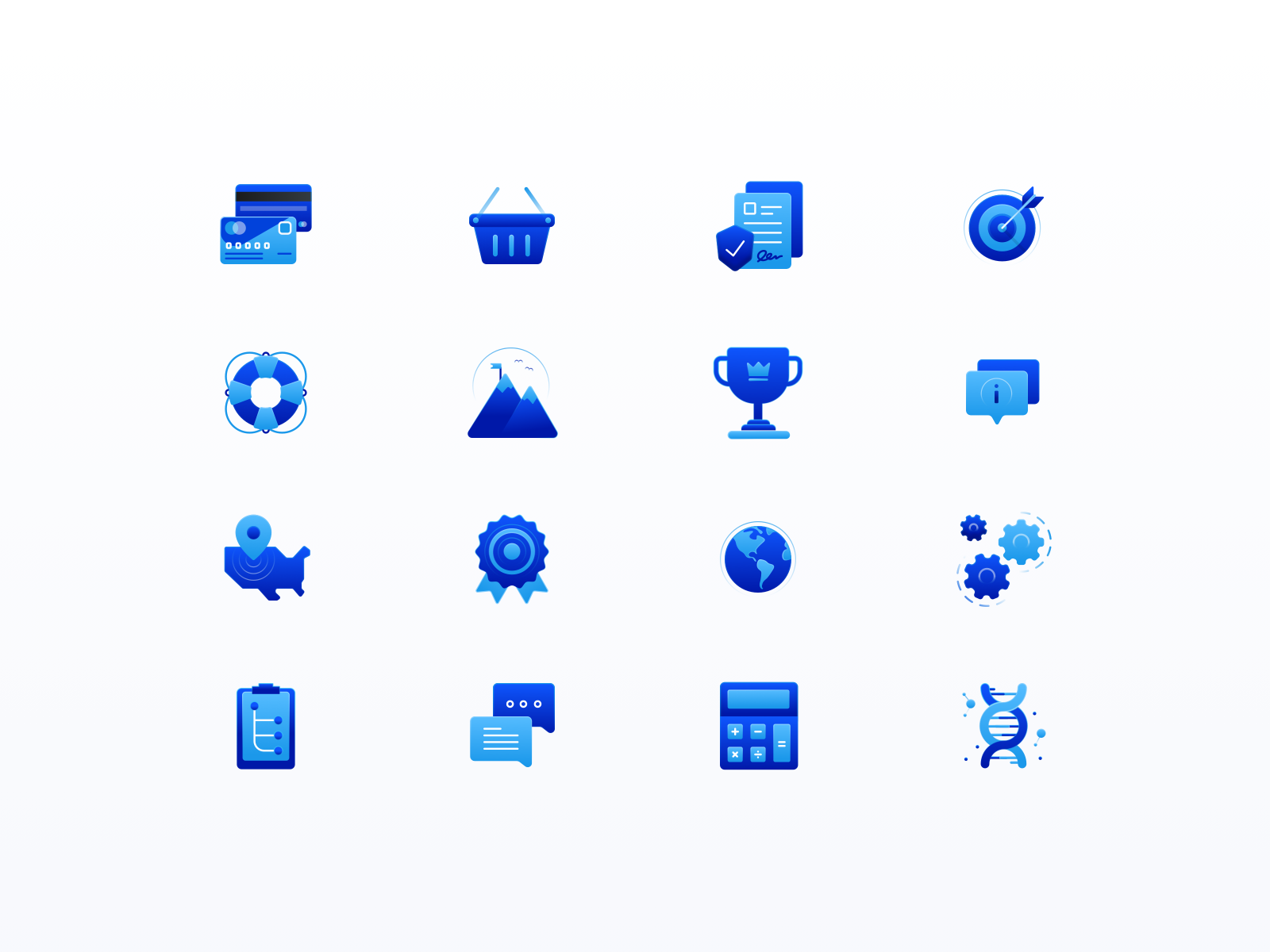 SaaS Icon Set - GhostDraft 💎 badge blue brand calculator cart chat clipboard cup document gears globe help icon icon set icons info milestone payment prize target