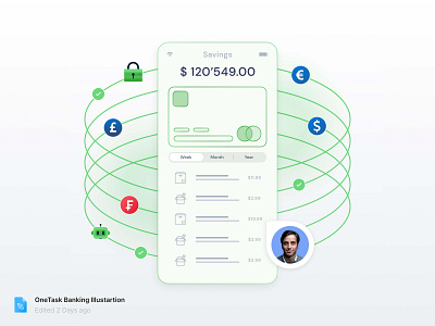 💳 OneTask Banking Illustration account android app bank bank app bank card banking clean credit card currency delivery finance financial fintech ios minimal money management online banking savings takeout