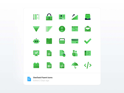 🤩 OneTask Fluent Icon Set banking basket bot card credit card data delivery document ecommerce email fluent green icon icon set insurance lock plugin profile shopping cart software