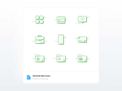 Industry’s Icon Set | OneTask 💁🏽 app bank card brand cart chat document download fintech green help icon icon set illustration info insurance mobile payment saas shop software