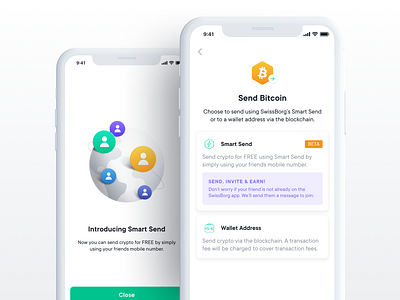SwissBorg Smart Send 🤩 android bank banking bitcoin crypto cryptocurrency exchange finance fintech icon illustration ios mobile mobile app send swissborg transaction transfer ui wealth management