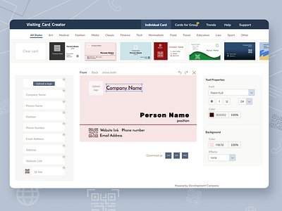 Visiting Cards Creator cards creator design figma generator homepage menu shot ui uiux ux web webdesign website
