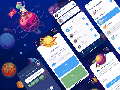 English Galaxy App - IOS Screen overview app app design application design design app english foreign interface ios iphone language app learning learning app learning english learning platform mobile screens ui ux webdesign