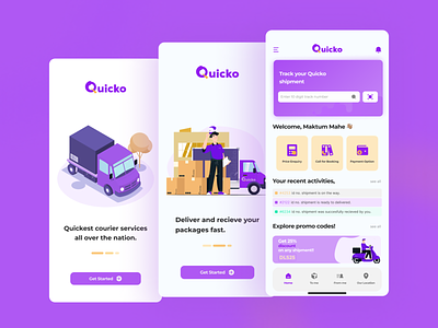 Quicko app clean courier design home page minimal service splash screen ui ux