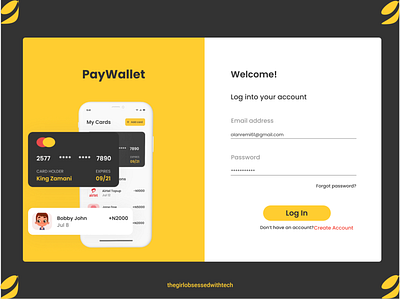 PayWallet Log In Page design ui ux web