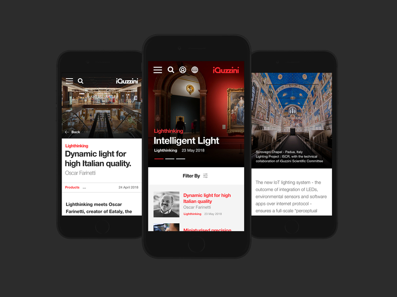 iGuzzini x Delete architecture case study editorial helvetica italian light minimal mobile photography product typography ui ux website