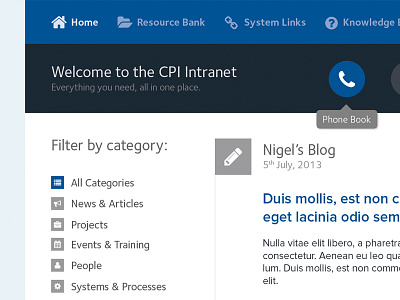 Intranet blue corporate cpi intranet ui web design