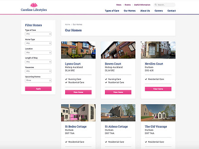 Careline Lifestyles Website branding care homes identity ui web design web development