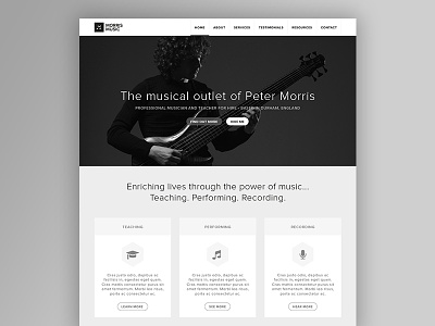 Morris Music WIP black concept design minimal ui web web design white