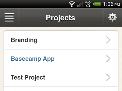 Projects List 37signals android app basecamp design mobile ui ux