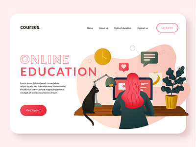 Online Education Platform Illustration cat design flat illustration illustrator language learning learning learning platform minimal online online education studying ux vector website