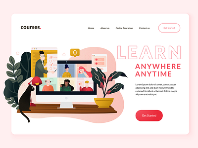 Online education platform - Video conference illustration branding courses flat illustration landingpage language learning learning learning platform online online education teacher training ux ui vector website