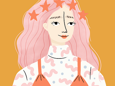 Illustration girl with pink hair