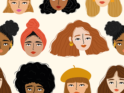 Faces pattern design faces girls illustration pattern surfacepattern surfacepatterndesign